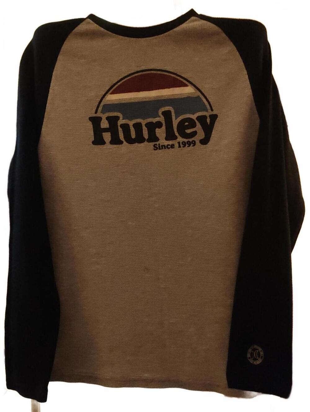 Hurley - Mens S long sleeve shirt - gray w/black sleeves EUC